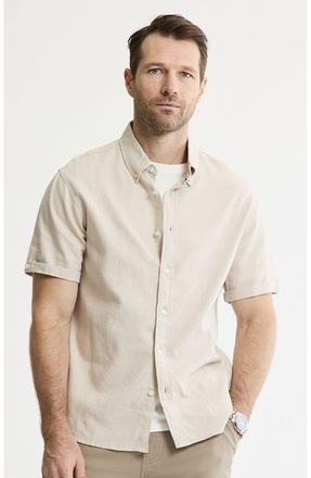 J.A.C.H.S. Linen Blend Short Sleeve Shirt in Stone at Nordstrom, Size Xx-Large