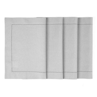 Solino Home Cotton Linen Hemstitch Placemats, 14 x 19 in Light Grey at Nordstrom, Size Medium