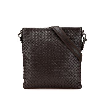 Bottega Veneta Pre-owned Womens Woven Crossbody Bag - Dark Brown Leather - One Size