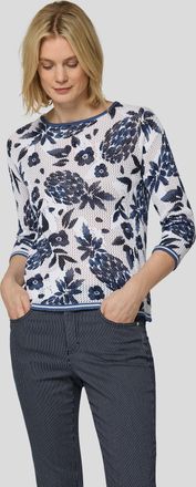 Rabe 3/4 Arm-Pullover RABE, Damen, Gr. 36, pazifik, Strick, Obermaterial: 100% Baumwolle, gemustert, normal h&uuml;ftbedeckend, Rundhals, Pullover 3/4 Arm-Pullo