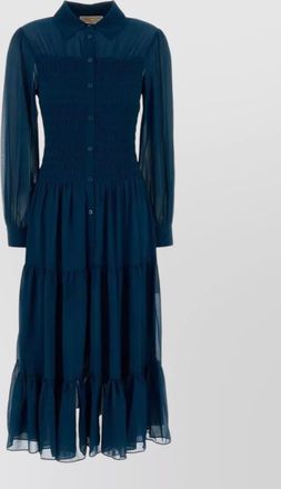 Michael Kors georgette shirt dress smocked bodice tiers
