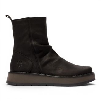 FLY London Dames Zwarte Su&egrave;de Leren Rits Met Platform Enkellaarzen - RENO053FLY