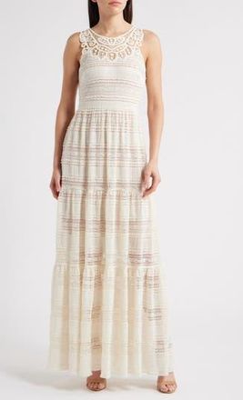 Eliza J Mixed Media Embroidered Lace Maxi Dress in Ivory at Nordstrom Rack, Size 18 (Similar To 14W)