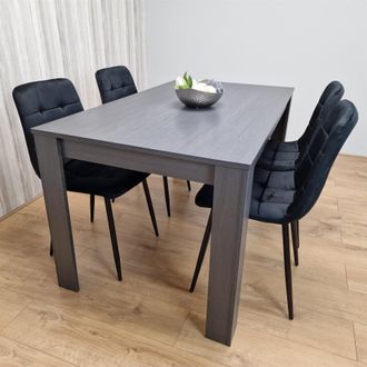 Kosy Koala Modern Charcoal Dining Table Set with 4 Black Velvet Chairs in Brown