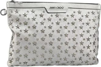 Jimmy Choo London Pre-owned Clutches, female, Gray, Size: ONE SIZE Pre-owned Leather Clutch