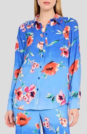Tahari by ASL Floral Print Shirt in Peri Floral at Nordstrom, Size X-Small