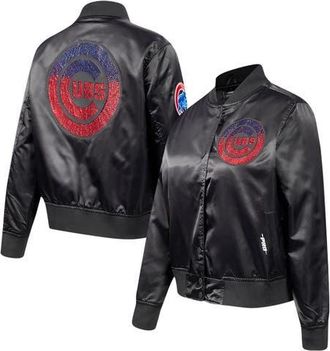 Pro Standard Womens Pro Standard Black Chicago Cubs Rhinestone Satin Full-Snap Jacket at Nordstrom, Size Medium