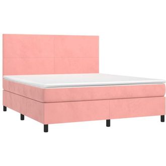 vidaXL Vidaxl - Cama Box Spring Colch&oacute;n Y Led Terciopelo Rosa 160x200 Cm