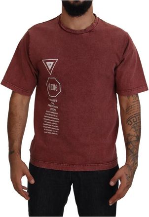 Dolce & Gabbana Maroon Print Ronde Hals T-shirt - Heren - T-shirts - Bruin - S - Katoen - Tops