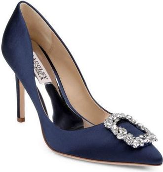 Badgley Mischka Badgley Mischka Collection Cher Crystal Embellished Pump in Midnght Satin at Nordstrom, Size 5.5