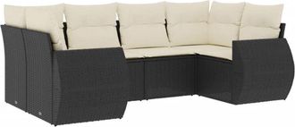 vidaXL Set De Sof&aacute;s De Jard&iacute;n 6 Piezas Y Cojines Rat&aacute;n Sint&eacute;tico Negro Vidaxl