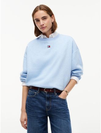 Tommy Hilfiger Womens Boxy Fit Brushed-Back Sweatshirt - Baby Blue - XXL