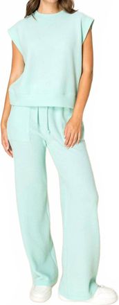 Tr&egrave;s Bien Misty Waffle Knit Wide Leg Pant In Mint Green
