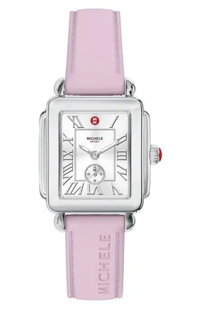 Michele Deco Sport Mid Silicone Strap Watch, 29mm x 31mm in Light Pink at Nordstrom