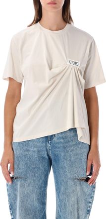 Maison Margiela Asymmetrical Draped Front Cotton Jersey T-Shirt with Numeric Label