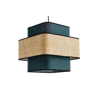 Miliboo L&aacute;mpara De Techo Colgante De Lino Azul Petr&oacute;leo Y Rafia Natural 35 Cm Tera