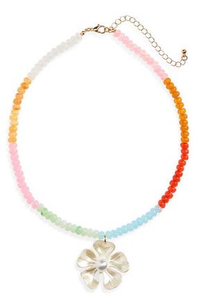 BP. Beaded Faux Pearl Floral Pendant Necklace in Multi at Nordstrom