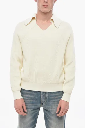 Bottega Veneta Maglia in Misto Cotone a Costine con Scollo a V Bottega Veneta