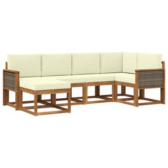 vidaXL Conjunto De Sof&aacute;s De Exterior 6 Pcs Natural Y Crema Poli&eacute;ster Vidaxl
