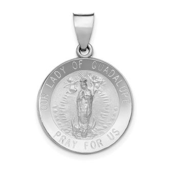 Diamond2Deal 14K White Gold Lady of Guadalupe Medal Hollow Pendant