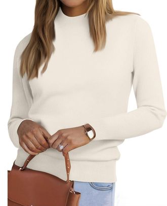 Generic Jumpers for Women UK, Womens Turtleneck Sweater Elegant Long Sleeve Fall Winter Warm Knitted Jumper Roll Neck Pullover Tops Casual Loose Sweatshirts,W