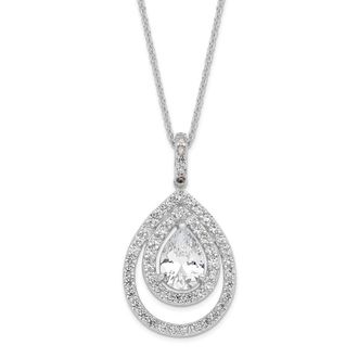 Diamond2Deal Sterling Silver Cubic Zirconia Double Halo Pear Shaped Necklace 18
