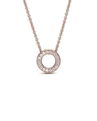 Pandora Signature 14K Rose Gold Plated Cz Pendant Necklace