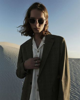 AllSaints Cotton/Polyester Maffrett Checked Skinny Fit Blazer, Size: 44