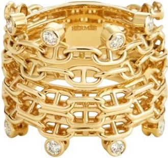 Herm&egrave;s Herm&eacute;s Yellow Gold Chaine DAncre Calypso Ring Set with Diamonds Size 53