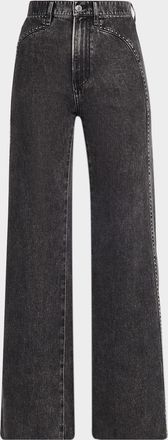 Veronica Beard Grant High-Rise Embellished Wide-Leg Jeans