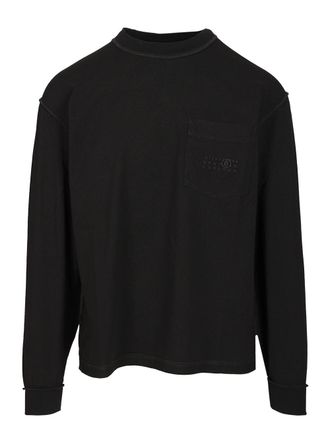 Maison Margiela Long-Sleeved Cotton T-Shirt Sweatshirts Nero-Uomo