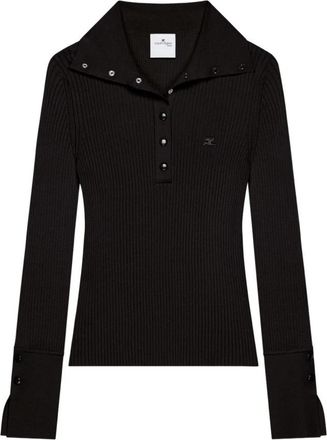 Courr&egrave;ges Zwarte Polo Shirt Lange Mouw - Dames - Longsleeves - Zwart - M - Tops