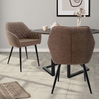 ML Design Ml-design - Set 2x Sillas De Comedor Marr&oacute;n Estilo Moderno Asiento Tapizado Aspecto Piel De Imitaci&oacute;n Patas De Metal Negras Con Respaldo Y Apoyabrazos