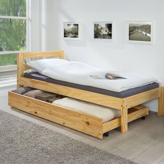 Dmora Dmora Tiroir Coulissant Avec Roulettes Pour Lit, En Pin Massif De Couleur Naturelle, Mesure 199 X 94 X 22 Cm