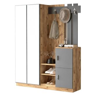 Dmora Muebles De Entrada Borealis, Entrada Para Perchas, Composici&oacute;n Para Atrio, Consola De Almacenamiento Multifunci&oacute;n, 147x38h180 Cm, Roble Y Antracita, C