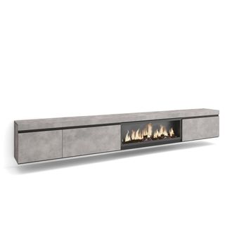 Skraut Home Skraut Home - Mueble Tv, Televisi&oacute;n, Muebles De Sal&oacute;n, Almacenaje, 317x45x35 Cm, Chimenea El&eacute;ctrica Xxl, Colgado, Suspendido, Estilo Moderno, Gris Cem