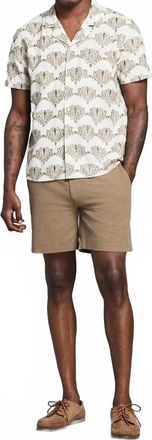 Billy Reid Short Sleeve Botanical Jacquard Camp Shirt In Tinted White Olive