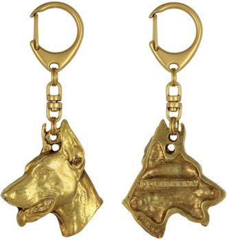 OEM Doberman, Dobermann - Llavero Ba&ntilde;ado En Oro Con Un Perro En Una Caja De Regalo, Decoraci&oacute;n De Bolso, Accesorio De Lujo De Art-dog