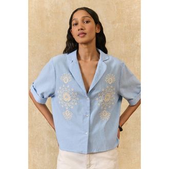 Louise Misha Blouse met korte mouwen en borduursel, EMILIUS