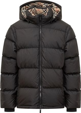 Burberry Burberry Black Hooded Check Down Jacket