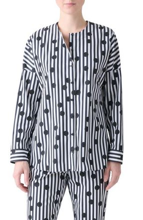 Akris Polka Dot Stripe Cotton Tunic in Cream-Black at Nordstrom, Size 10