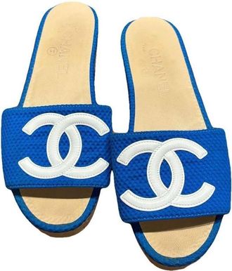 Chanel Blue Fabric CC Slides Size 38.5