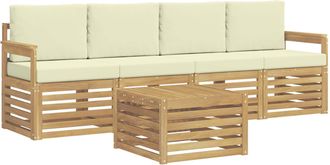 vidaXL Conjunto De Sof&aacute;s De Exterior 5 Uds. Blanco Y Crema Poli&eacute;ster Vidaxl