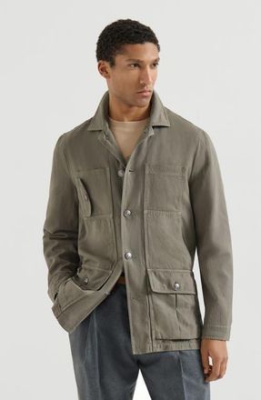 Brunello Cucinelli Cotton and linen outerwear jacket in Military at Nordstrom, Size 50 It
