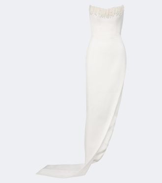 DAVID KOMA Beaded fringed strapless bustier gown