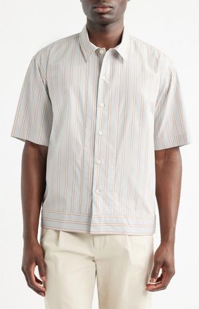 Nn.07 Reed 5322 Stripe Short Sleeve Pima Cotton Poplin Button-Up Shirt in Red Stripe at Nordstrom, Size Xx-Large