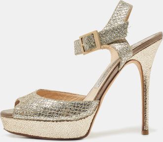 Jimmy Choo London Gold Glitter Ankle Strap Platform Sandals