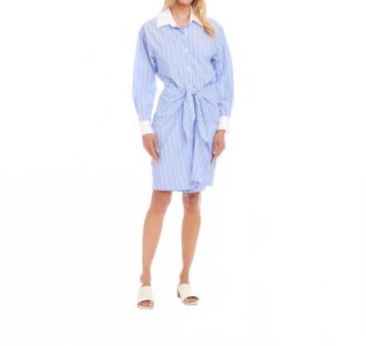 Karen Kane Stripe Faux Wrap Shirtdress In Blue With White