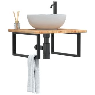 Berkfield Home Basin Shelf Wall Mounted Steel & Solid Wood Oak in Brown