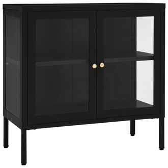 Berkfield Home Sideboard Black 70x35x70 cm Steel & Glass | Size: 70 x 35 x 70 cm